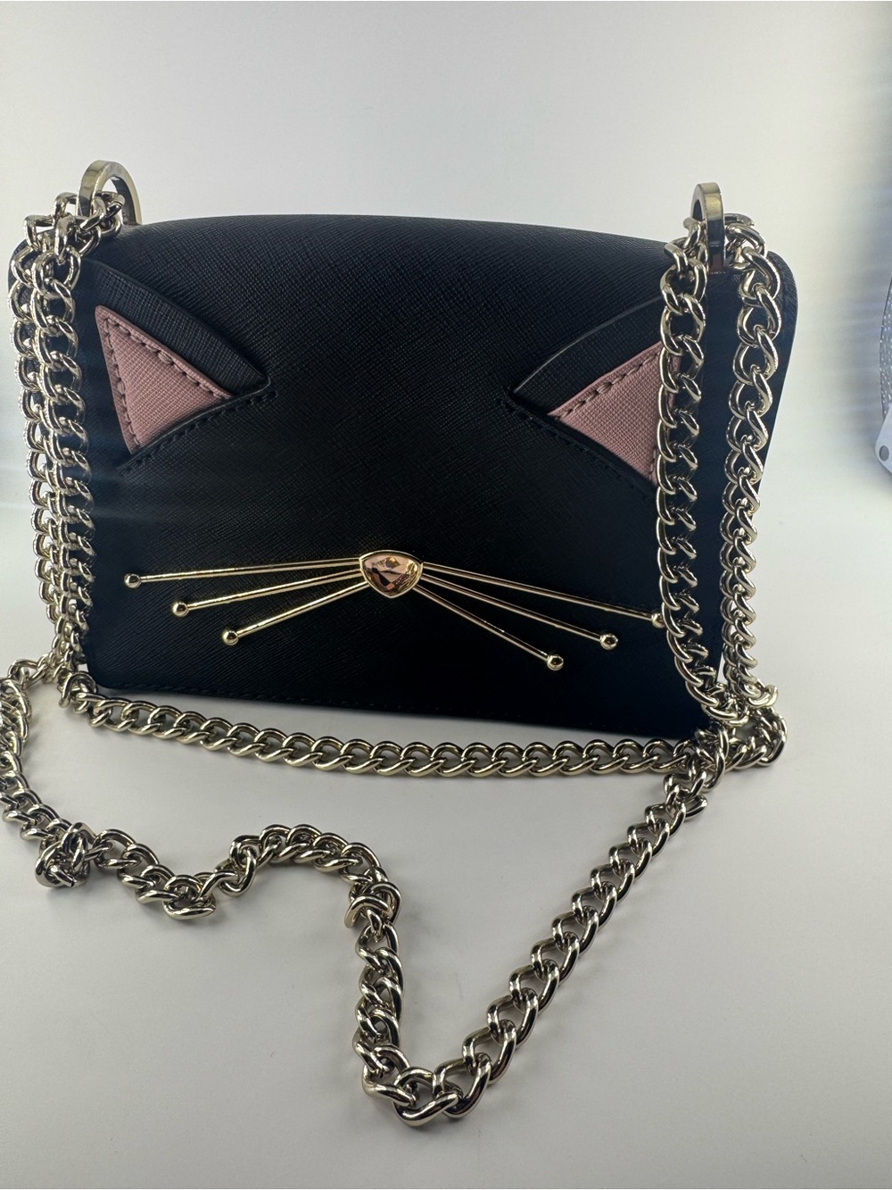 Kate Spade Cat Crossbody Bag Leather Novelty Meow Kitty Chain Purse 2019 RARE
